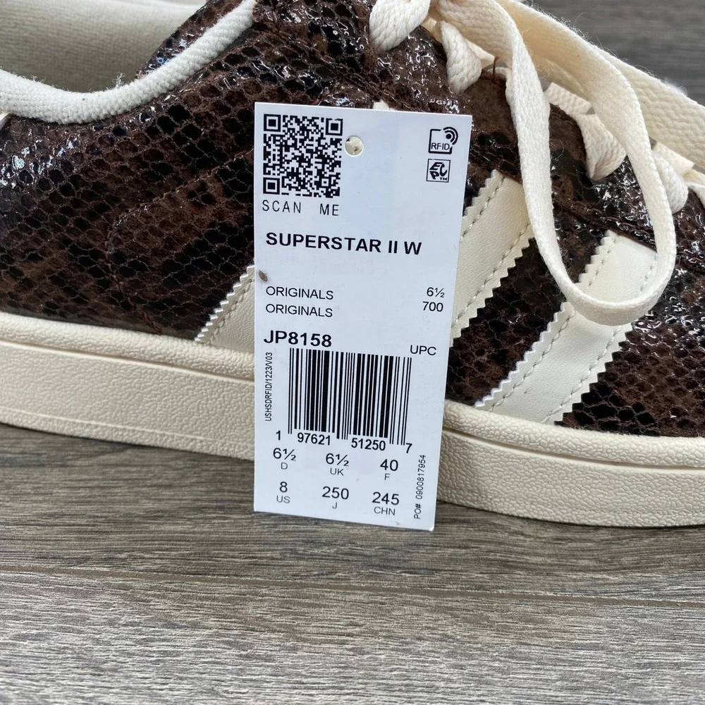Adidas Superstar Sneakers Womens 8 Brown Snakeskin Shell Toe Leather Low Top